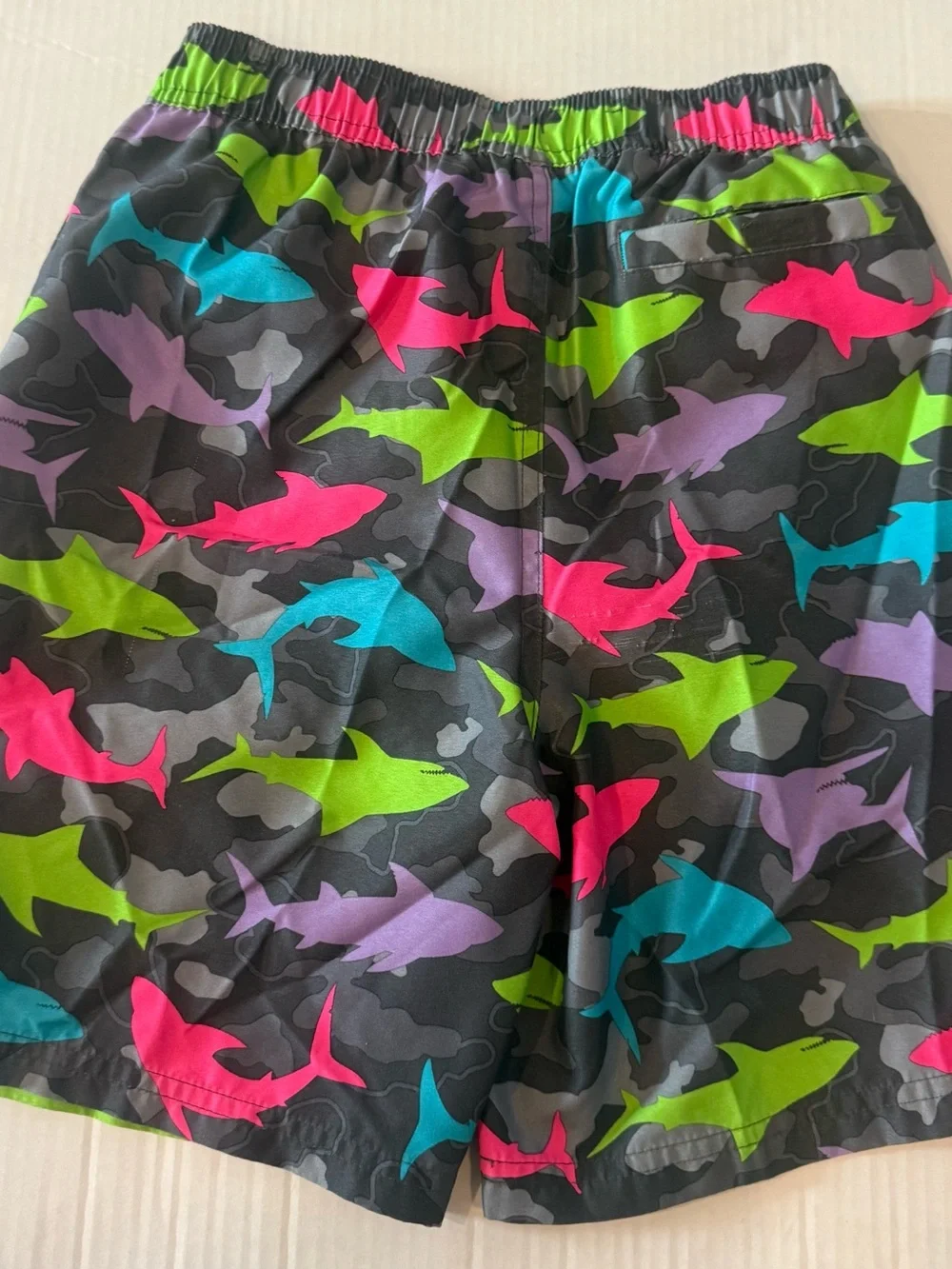 Kids Shark Print Swim Trunks - Neon Multi